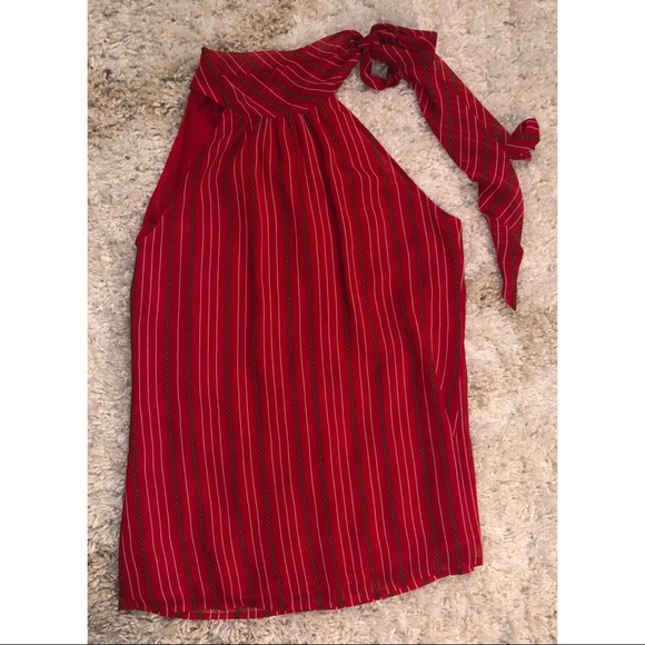 Banana Republic Tie Neck Red Sleeveless Blouse - Picture 2 of 11